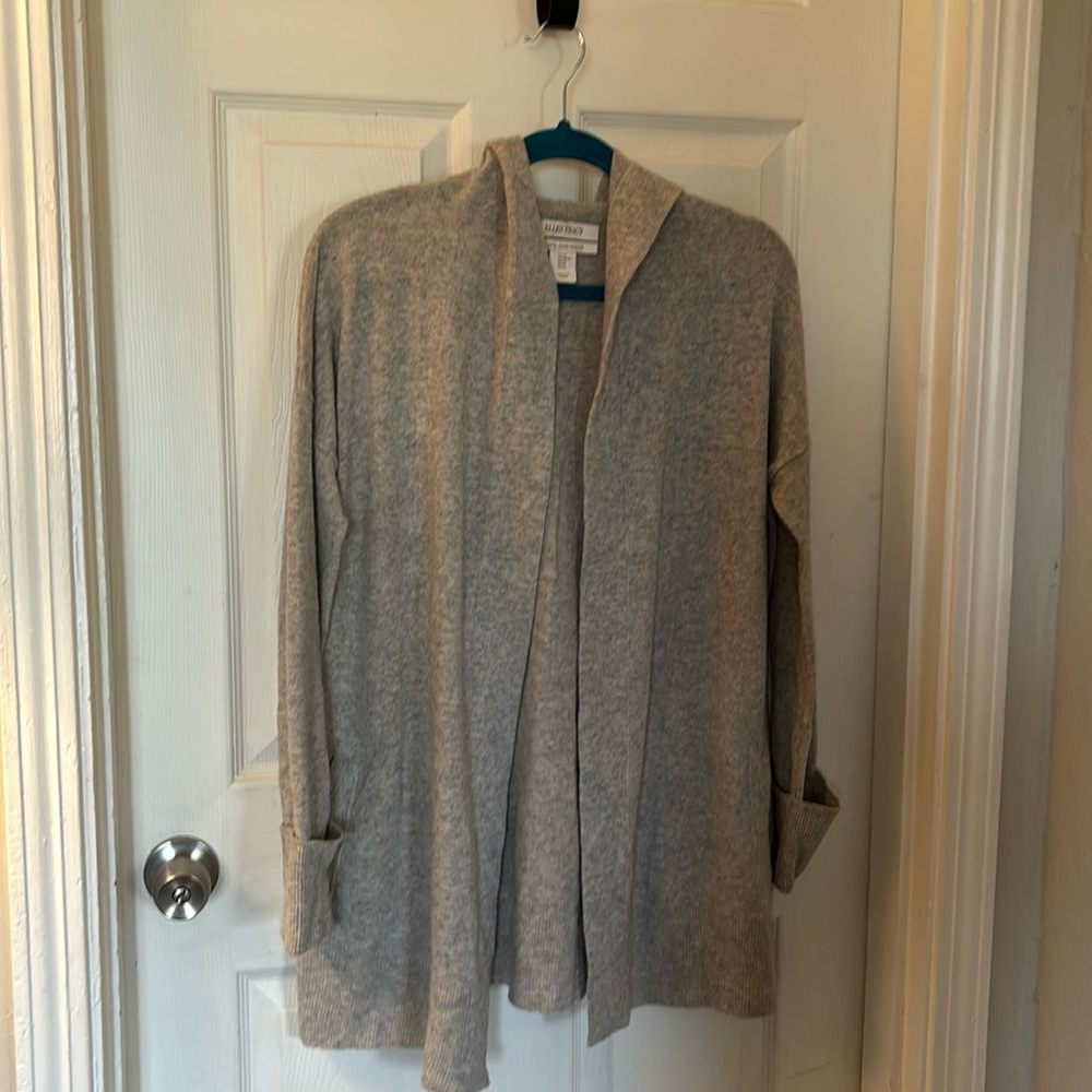 Long grey open cardigan